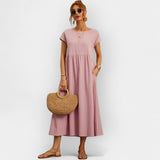 Dolores | Vestido Midi Casual con Bolsillos Mujer Manga Corta