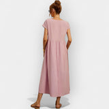 Dolores | Vestido Midi Casual con Bolsillos Mujer Manga Corta