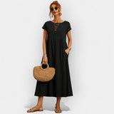 Dolores | Vestido Midi Casual con Bolsillos Mujer Manga Corta