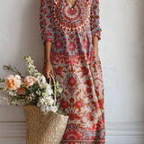Esperanza | Vestido Midi Boho de Lino Estampado Mujer Escote V