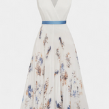 Vestido Midi Elise Sin Mangas en Estampado Floral y Pliegues