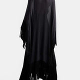 Vestidos Maxi de Cuello Alto con Flecos, Color Sólido, Transparentes y de Mangas Murciélago