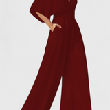 Mono Largo Elegante con Piernas Anchas y Escote en V