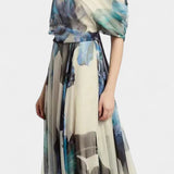 Vestido Asimétrico de Un Hombro Sanaa con Estampado Floral Abstracto