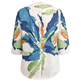 Camisetas de Manga Corta Sueltas con Botones, Estampado de Flores y Cuello Redondo