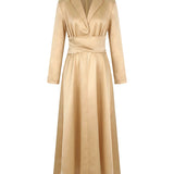 Vestidos Maxi de Color Sólido con Pliegues y Cintura Alta en A