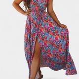 Vestido Largo Ximena con Estampado Floral y Abertura Lateral