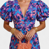 Vestido Wibia Impreso con Fruncido Central y Mangas Voluminosas