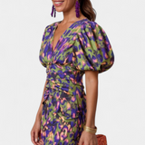 Vestido Wibia Impreso con Fruncido Central y Mangas Voluminosas