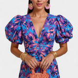 Vestido Wibia Impreso con Fruncido Central y Mangas Voluminosas