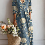 Esperanza | Vestido Midi Boho de Lino Estampado Mujer Escote V