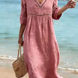 Vestido mujer algodón cuello V fluido – casual verano elegante