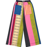 Pantalones Casual Impresos a Rayas con Cinta Ajustable de Color Contraste y Pierna Ancha