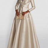 Vestidos Maxi de Color Sólido con Pliegues y Cintura Alta en A