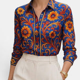 Blusas y Camisas de Manga Larga con Botones y Estampado de Flores