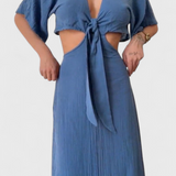 Vestido Fluido Myra con Lazo Frontal y Cortes