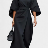 Vestido Midi Micaela con Mangas de Linterna y Cintura Ajustada