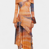 Vestido Largo Asimétrico Agentha con Estampado Tie-Dye