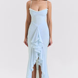 Vestido Maxi Sin Mangas con Volantes Roxanne
