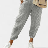 Pantalones de Mezcla de Lino a Rayas Alba