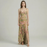 Amryn - Vestido Maxi Floral Asimétrico con Volantes