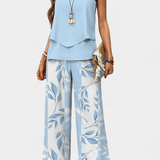 Conjunto Boho Elegante Martina con Top Sin Mangas y Pantalones Rectos Impresos