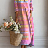 Esperanza | Vestido Midi Boho de Lino Estampado Mujer Escote V