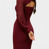 Vestido Midi Julissa en Burdeos con Detalle Atado y Espalda Descubierta