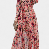 Vestido Maxi Floral Keti con Mangas Largas y Delicados Volantes