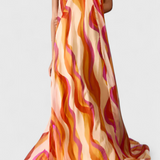 Vestido Maxi Halter Remi con Estampado Ondulado y Trenzado Elegante