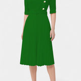 Vestido Plisado Zandie con Botones Decorativos