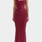 Vestido Maxi de Malla Blair con Corsé Fruncido