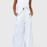 Conjunto Bernadina de Lino con Top de Apertura Frontal y Pantalones de Pierna Ancha