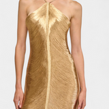 Vestido Jianna de Cuello Halter con Flecos Metálicos