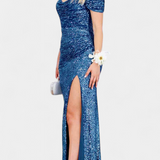 Vestido de Sirena con Hombros Descubiertos y Lentejuelas