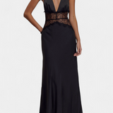 Vestido Largo Ashanty con Escote Halter y Cintura de Encaje Transparente