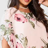 Vestido de Chiffon Fluido Tameka con Pétalos y Mangas Transparentes