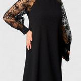 Vestido Bellezza de Encaje con Mangas Largas y Cuello Redondo