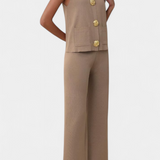 Conjunto Jacey de Punto con Chaleco y Pantalones de Pierna Ancha
