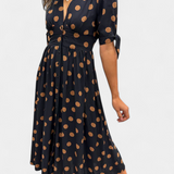 Vestido Midi de Lunares Lizzie con Escote en V Profundo