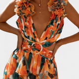 Vestido Zuleika de Chiffon con Volantes y Aberturas Laterales