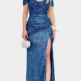 Vestido de Sirena con Hombros Descubiertos y Lentejuelas