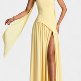 Vestido Maxi de Chiffon Celaena con Hombros Descubiertos y Abertura Lateral