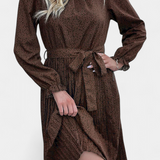 Vestido Midi Plisado con Estampado de Leopardo Evabeth