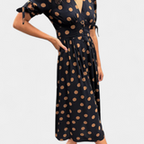 Vestido Midi de Lunares Lizzie con Escote en V Profundo