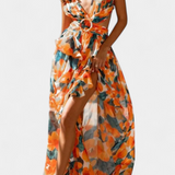 Vestido Zuleika de Chiffon con Volantes y Aberturas Laterales