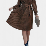 Vestido Midi Plisado con Estampado de Leopardo Evabeth