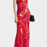 Vestido Largo Valera con Estampado de Espirales y Corte Sin Mangas