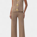 Conjunto Jacey de Punto con Chaleco y Pantalones de Pierna Ancha
