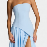 Vestido Maxi de Chiffon Celaena con Hombros Descubiertos y Abertura Lateral